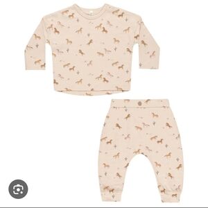 Rylee + Cru Cream Baby Two-Piece Set with Horse Print